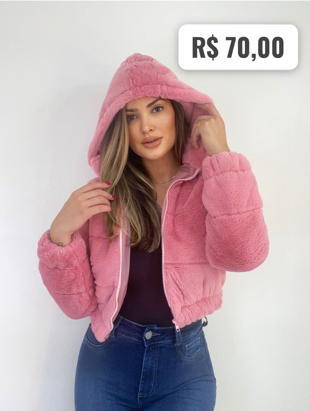Jaqueta Feminina Puffer Neon de Frio Manga Longa